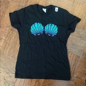 Black T-Shirt with Blue Shell Design - NWT